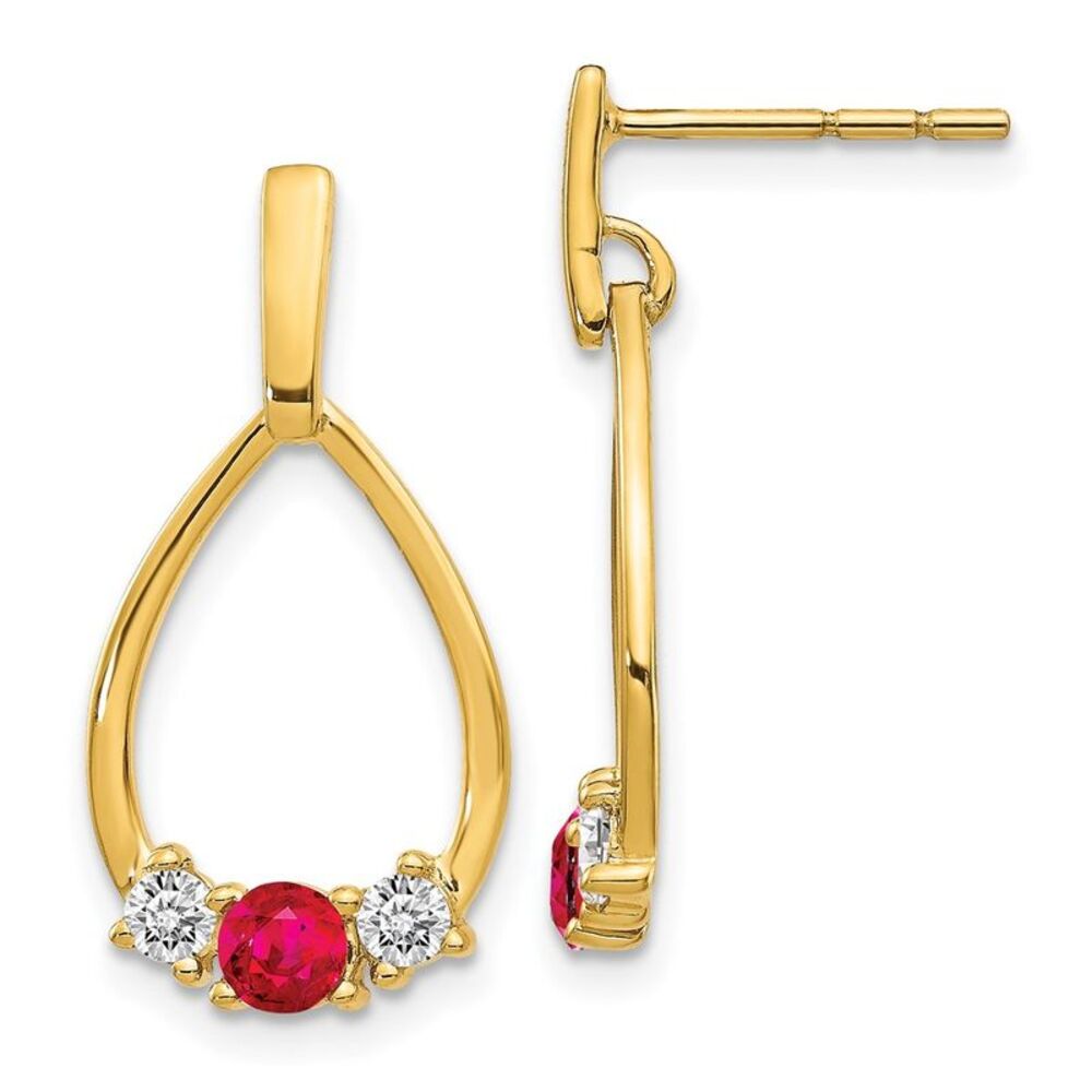 10k Yellow Gold Ruby & White Sapphire Post Dangle… - image 1